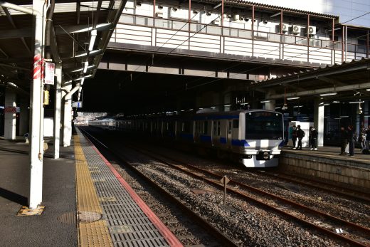 出征兵士を送る発車間近の水戸駅ホーム 2025年時点の写真